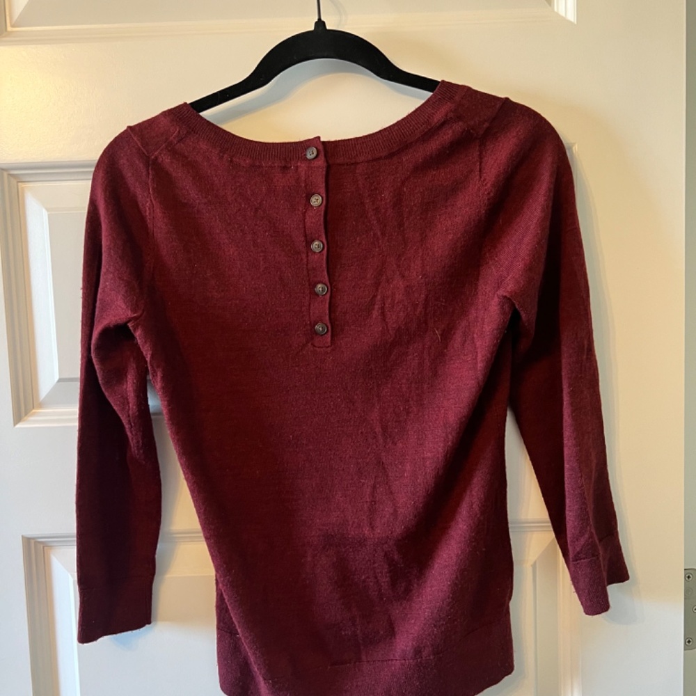 Ann Taylor Loft Maroon Button Back Sweaterxs - image 2